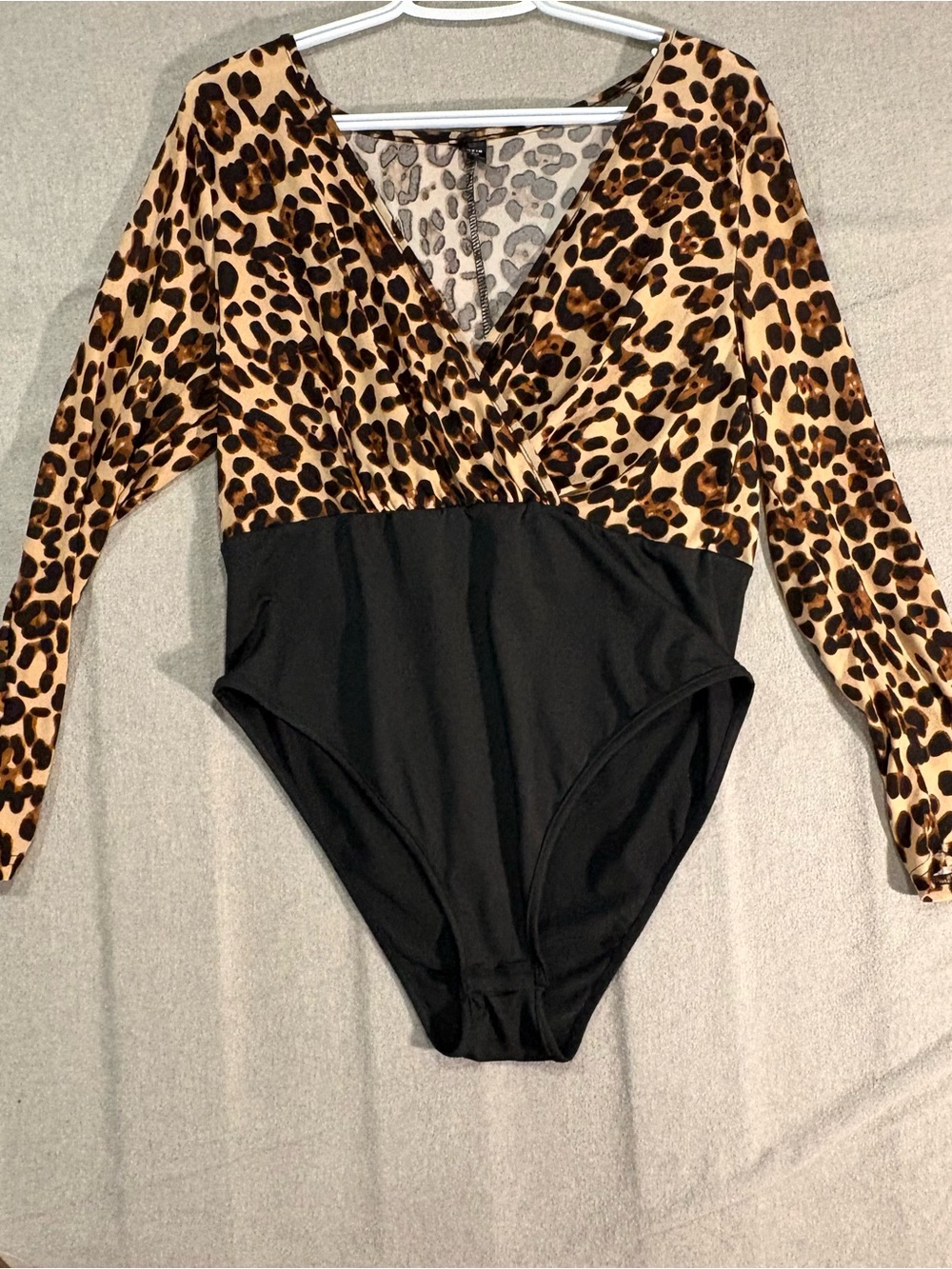 SHEIN Leopard Print & Black Long-Sleeve Women’s One-Piece Bodysuit XL